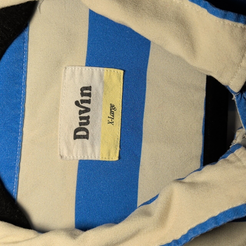 Duvin Design Traveler Button-up Shirt Blue + White Striped Rayon Men's Size XL - Picture 2 of 4